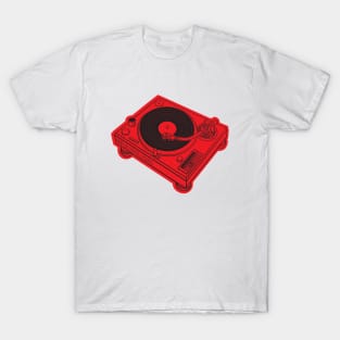 Turntable (Black Lines + Red Drop Shadow) Analog / Music T-Shirt